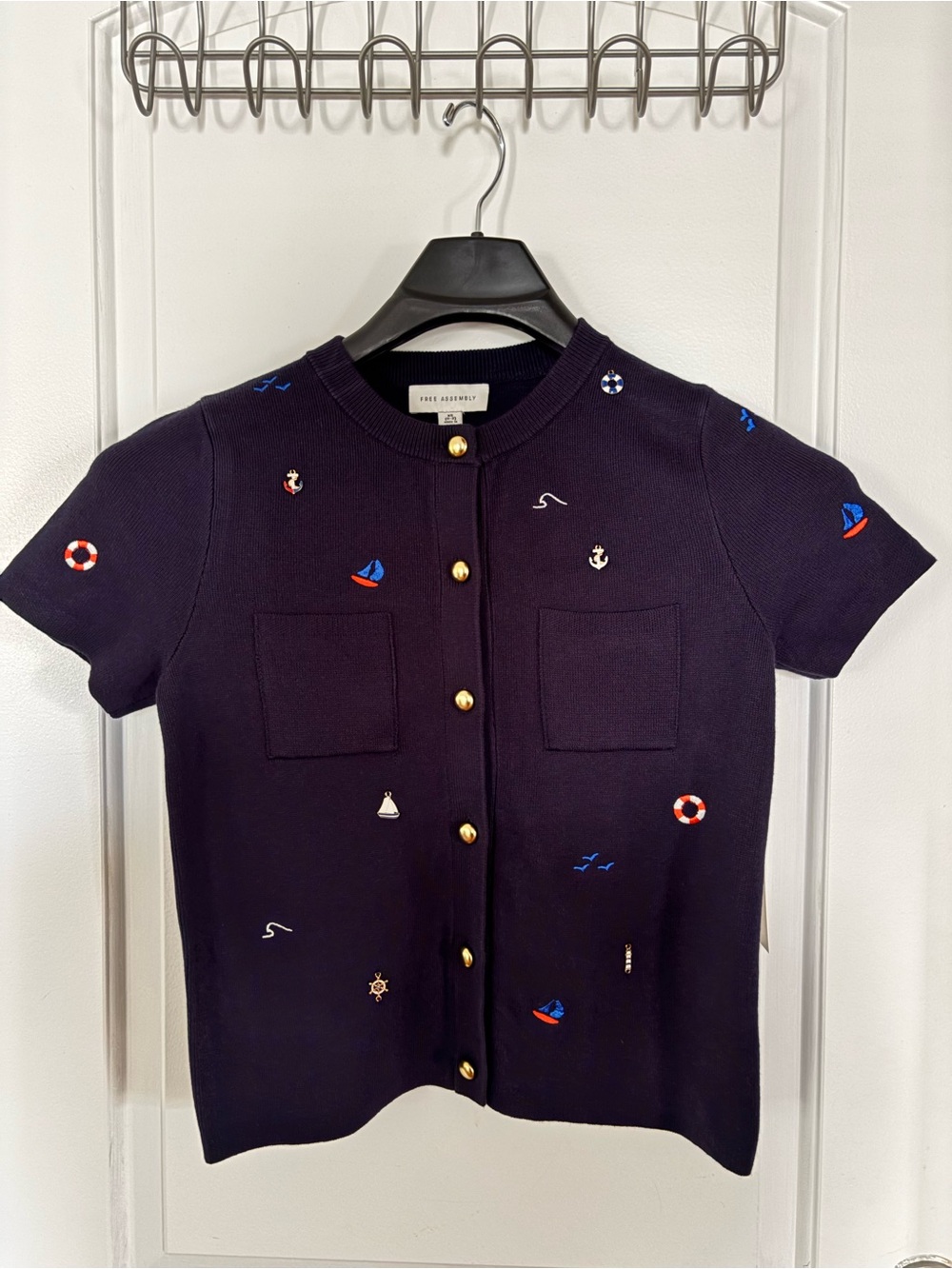Free Assembly Navy Nautical Short-Sleeve Cardigan